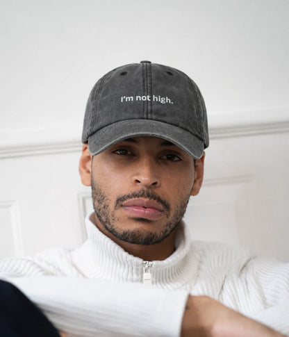 I'm Not High Funny Distressed Dad Hat - Vintage Charcoal Baseball Cap Lebanon