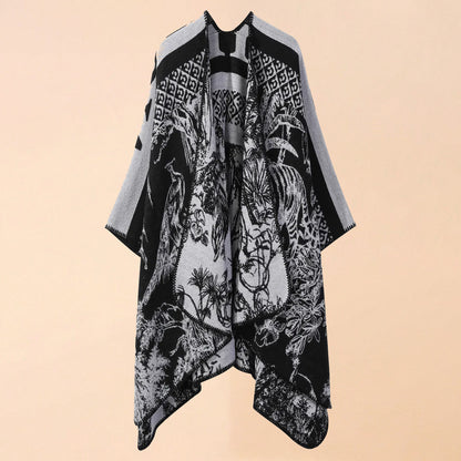 Monochrome Safari Reversible Poncho - Black & White Animal Print Wrap