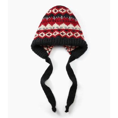 Handmade Knitted Winter Hat - Nordic Pattern with Earflaps & Ties