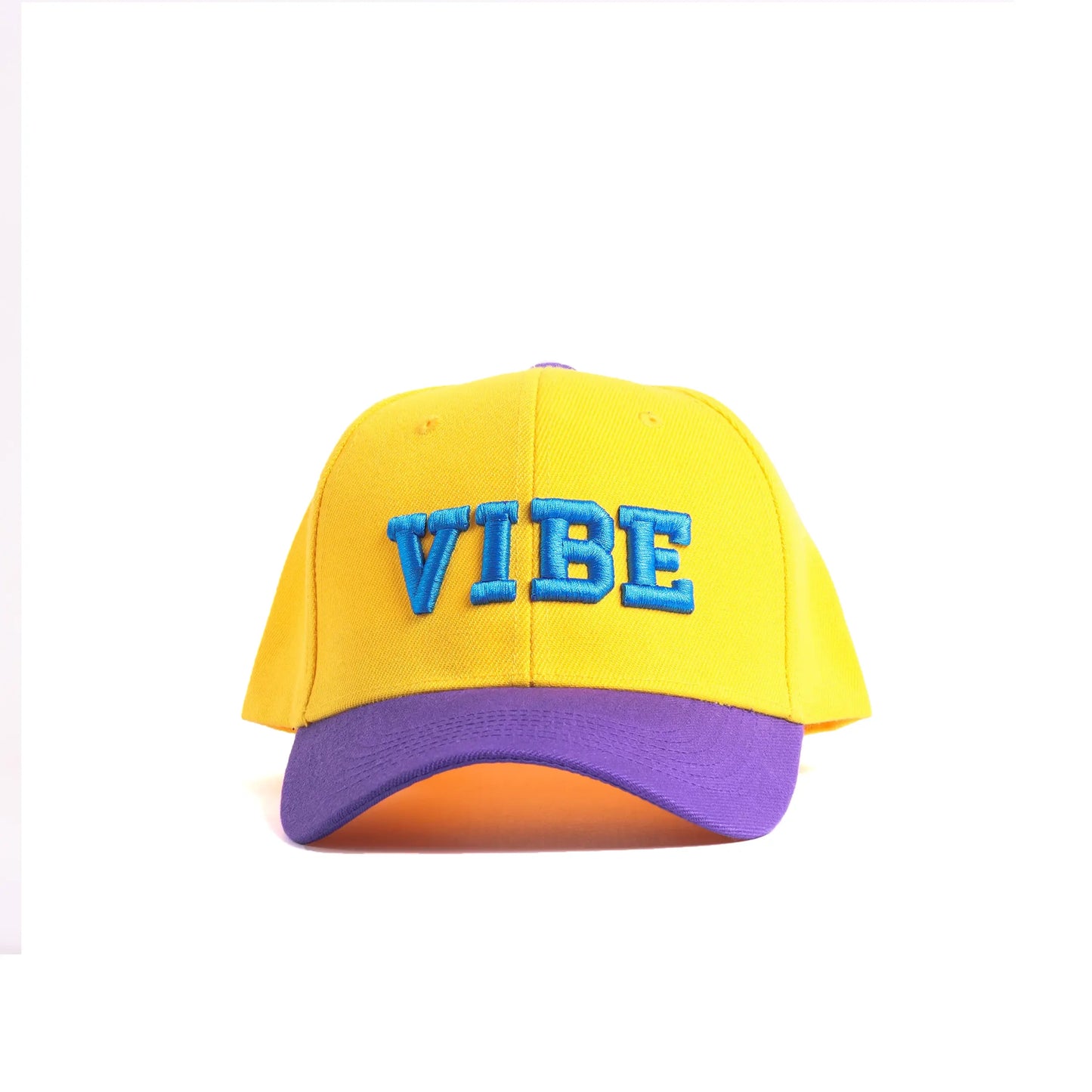 VIBE Embroidered Two-Tone Baseball Cap | Bright Yellow & Purple Snapback