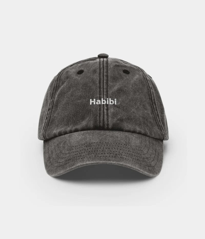 Habibi Vintage Embroidered Dad Hat - Distressed Charcoal Baseball Cap Lebanon