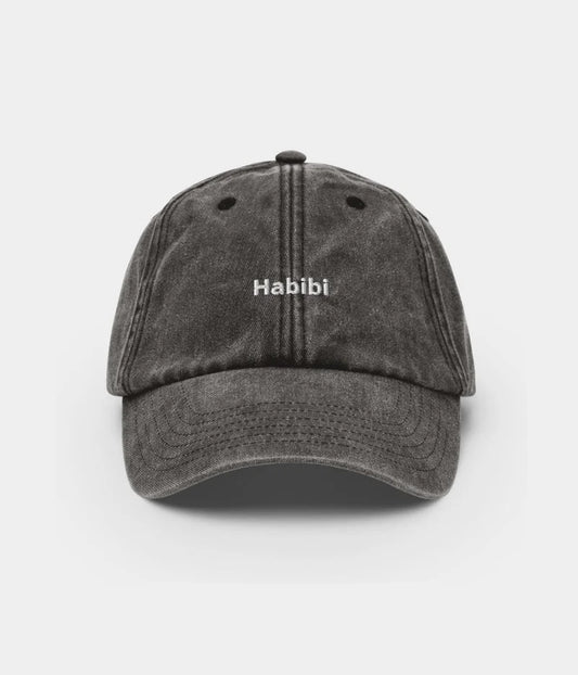 Habibi Vintage Embroidered Dad Hat - Distressed Charcoal Baseball Cap Lebanon