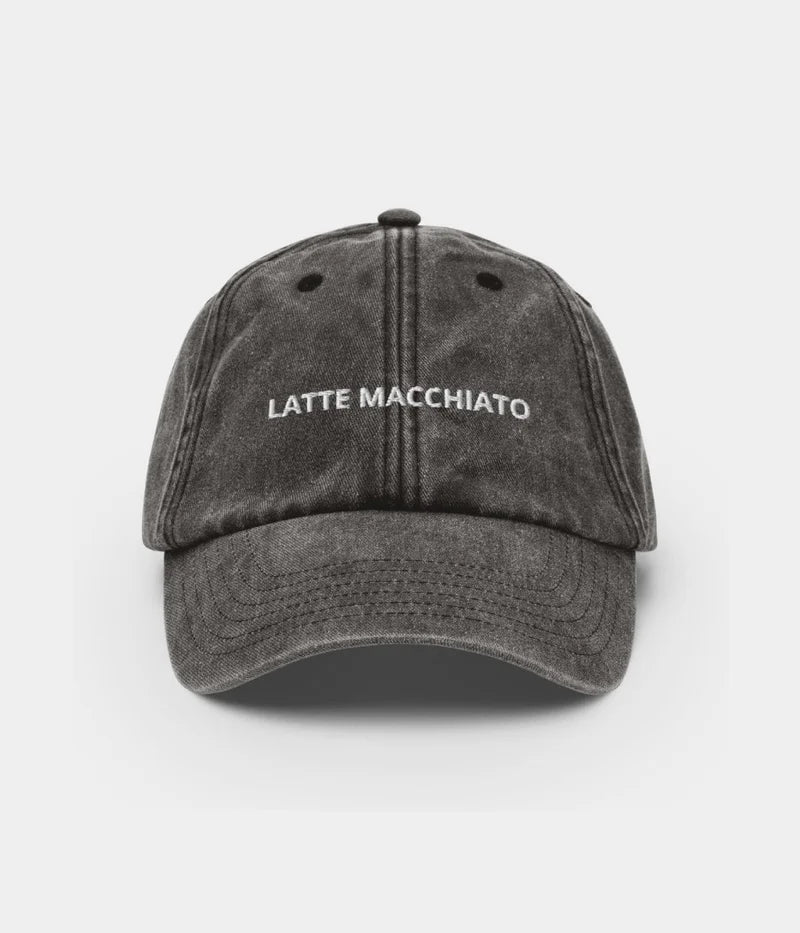 Latte Macchiato Vintage Embroidered Dad Hat - Distressed Charcoal Coffee Cap Lebanon
