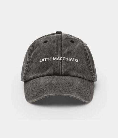 Latte Macchiato Vintage Embroidered Dad Hat - Distressed Charcoal Coffee Cap Lebanon