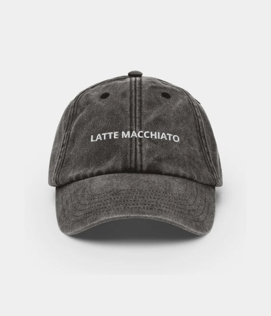 Latte Macchiato Vintage Embroidered Dad Hat - Distressed Charcoal Coffee Cap Lebanon