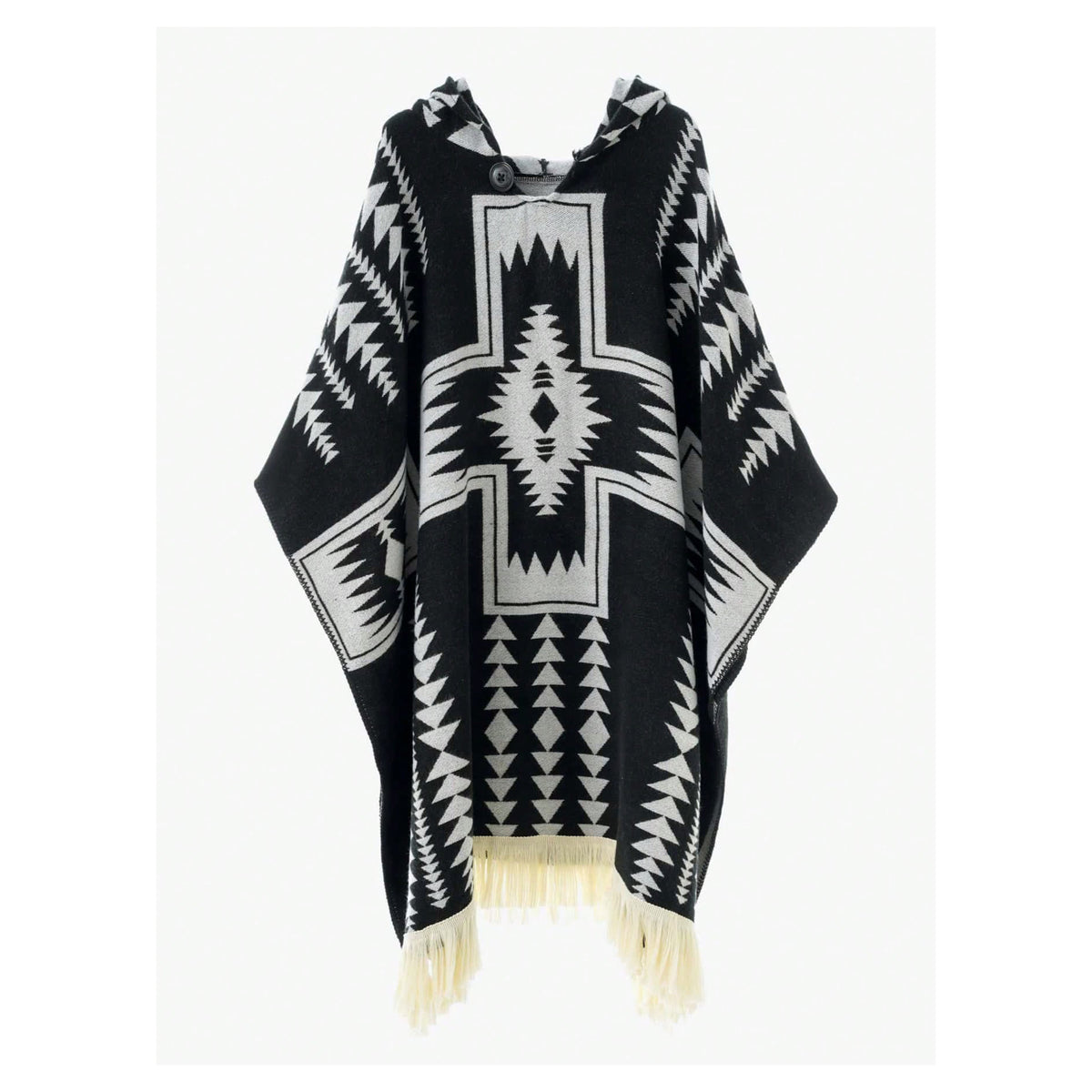 Premium Handmade Monochrome Navajo-Style Hooded Poncho