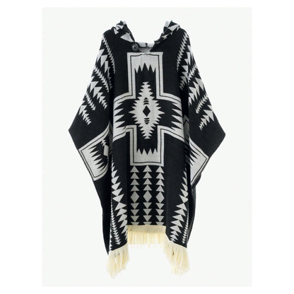 Premium Handmade Monochrome Navajo-Style Hooded Poncho