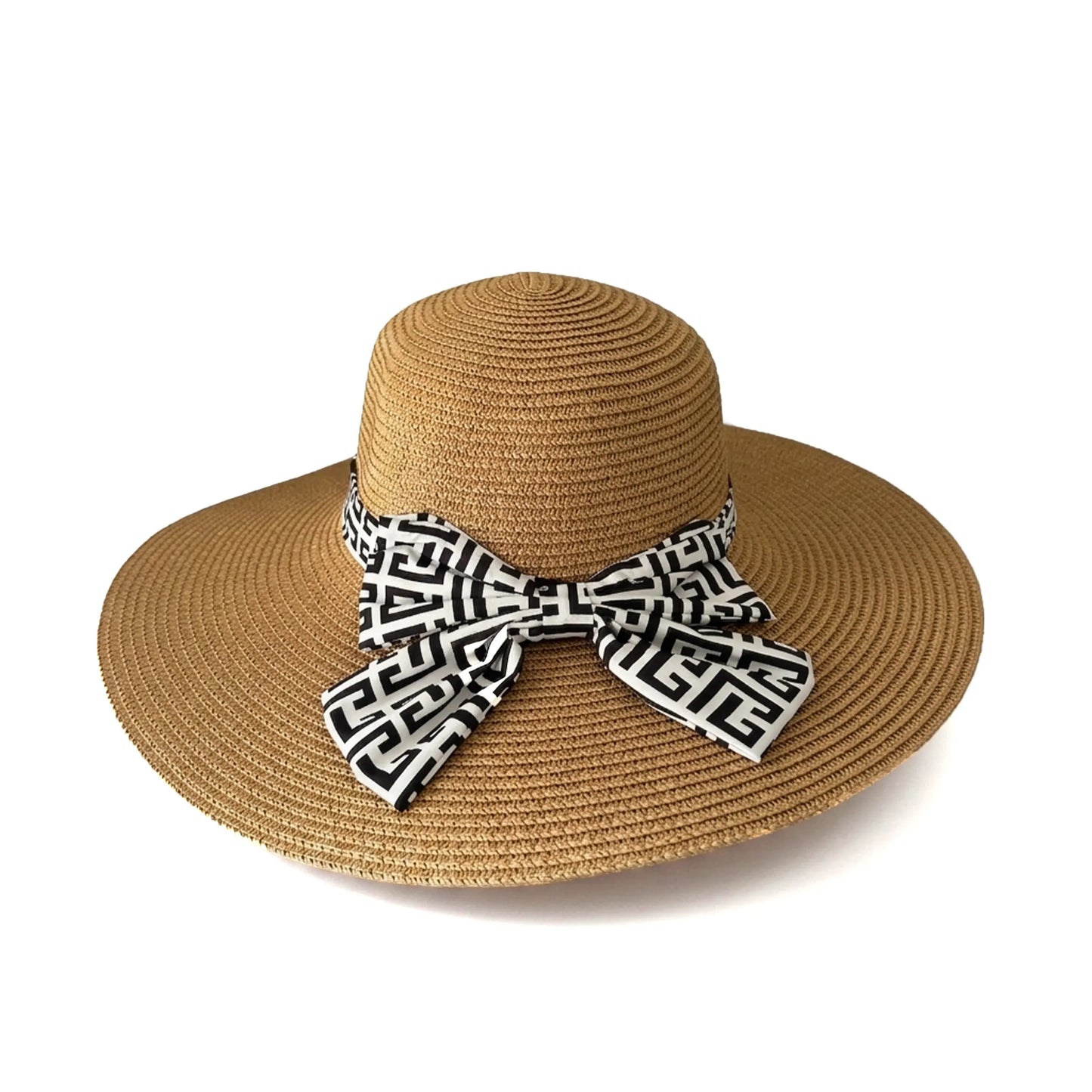 Athena Wide-Brim Straw Beach Hat with Geometric Bow –Premium Summer Headwear Lebanon