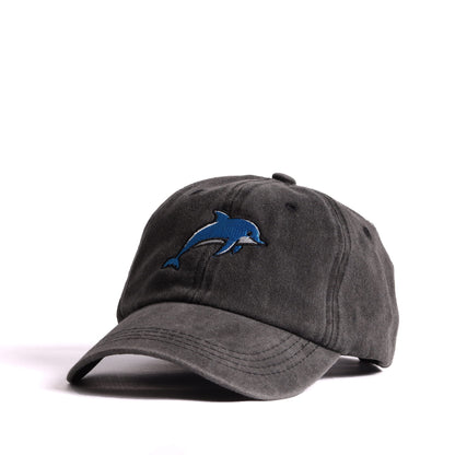 Embroidered Dolphin Dad Cap – Vintage Black Washed Cotton – Local Delivery Lebanon