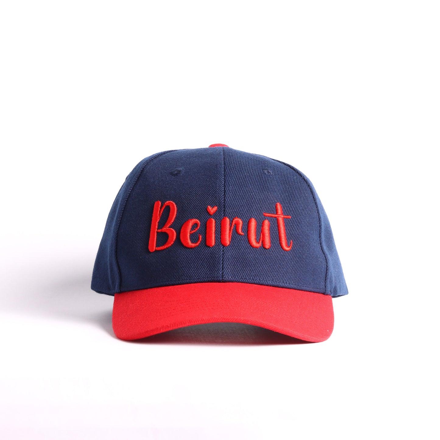 Beirut Embroidered Cap – Navy Blue & Red Puff Lettering Snapback Hat