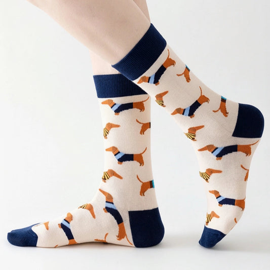 37-44 Fun Dachshund Dog Pattern Socks - Crew Cut
