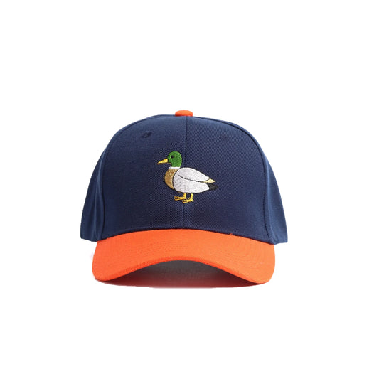 Mallard Duck Embroidered Baseball Cap | Navy & Orange Custom Outdoors Dad Hat