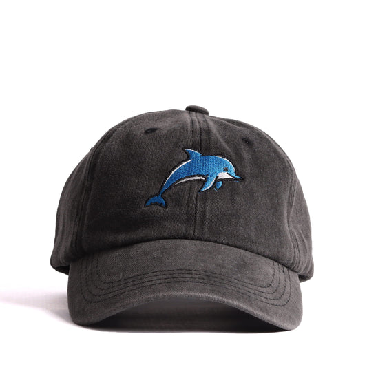 Embroidered Dolphin Dad Cap – Vintage Black Washed Cotton – Local Delivery Lebanon