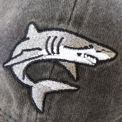Handmade Shark Embroidered Washed Denim Baseball Cap