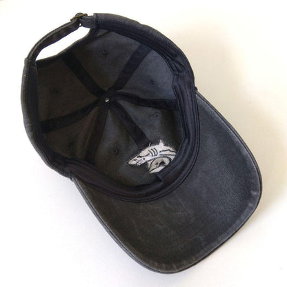 Handmade Shark Embroidered Washed Denim Baseball Cap