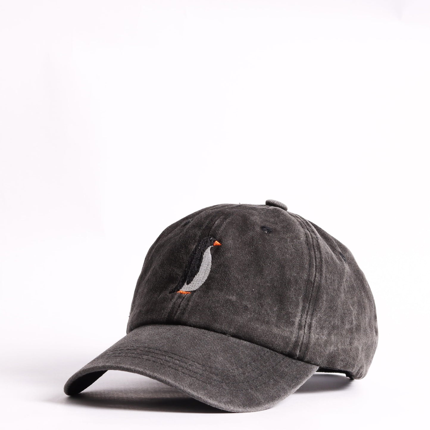 Embroidered Penguin Dad Cap – Stone-Washed Charcoal Cotton – Shop Online Lebanon