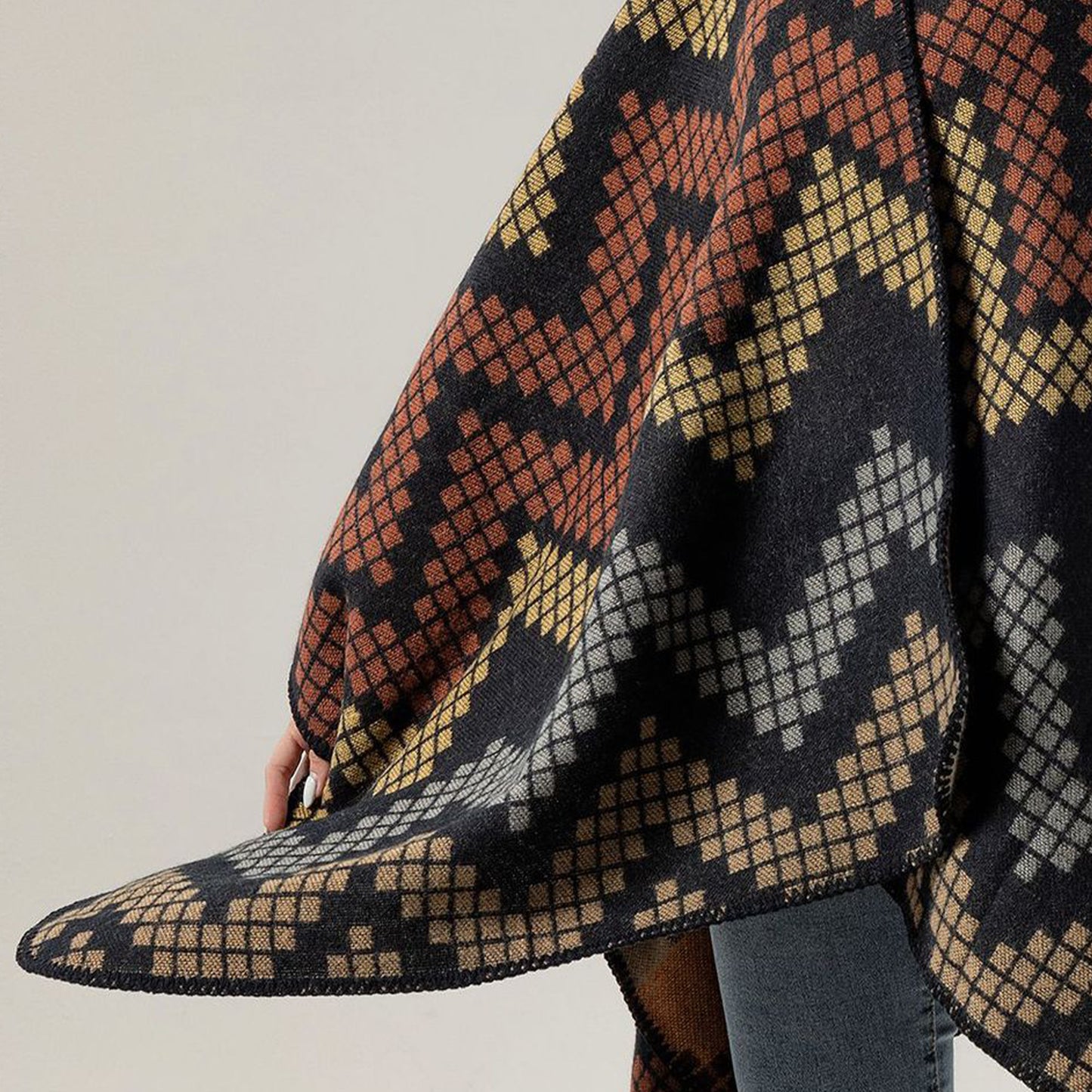 Midnight Ember Geometric Knit Poncho