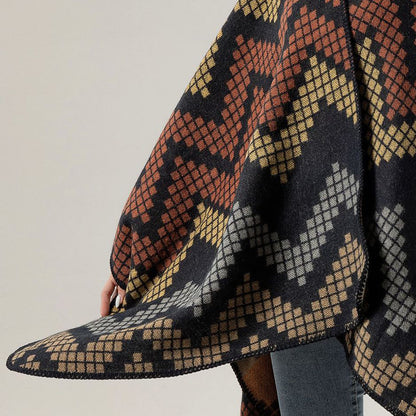 Midnight Ember Geometric Knit Poncho