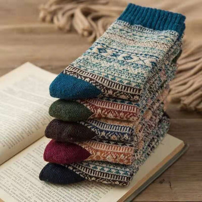 (EU 36-42) Retro Knit Pattern Socks - Vintage Style