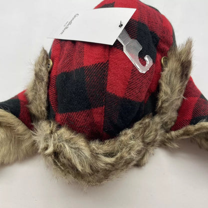Goodfellow & Co Checkered Red & Black Faux Fur Trapper Hat