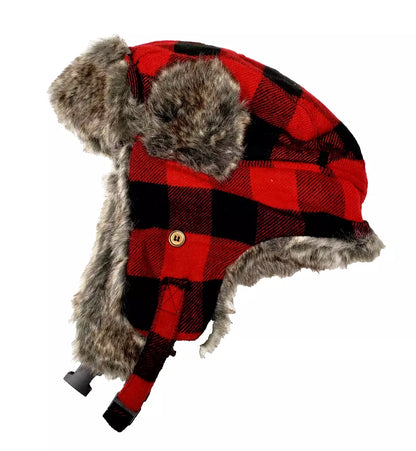 Goodfellow & Co Checkered Red & Black Faux Fur Trapper Hat