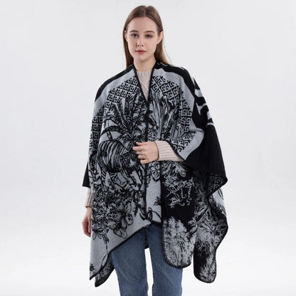 Monochrome Safari Reversible Poncho - Black & White Animal Print Wrap