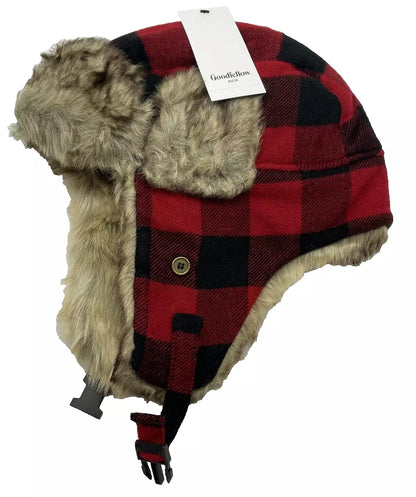 Goodfellow & Co Checkered Red & Black Faux Fur Trapper Hat