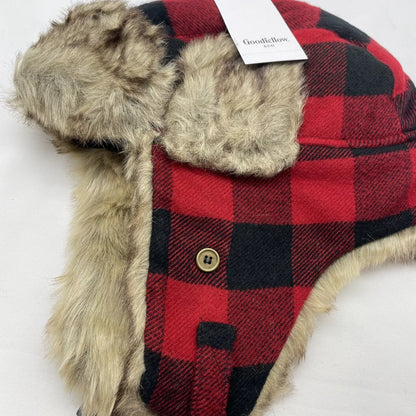 Goodfellow & Co Checkered Red & Black Faux Fur Trapper Hat