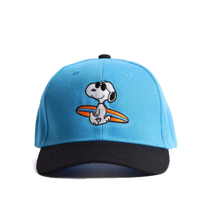 Snoopy Surfer Embroidered Snapback – Sky Blue/Black