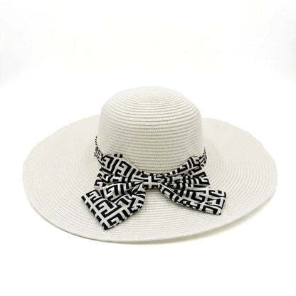 Athena Wide-Brim Straw Beach Hat with Geometric Bow –Premium Summer Headwear Lebanon